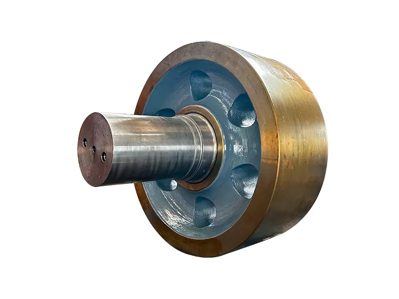 Rotary kiln supporting roller with shaft cast steel